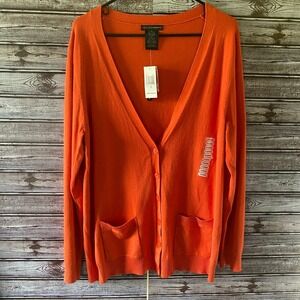 Grace Elements Women's Long-Sleeved V-Neck Cardigan Sweater Size XL Orange NWT
